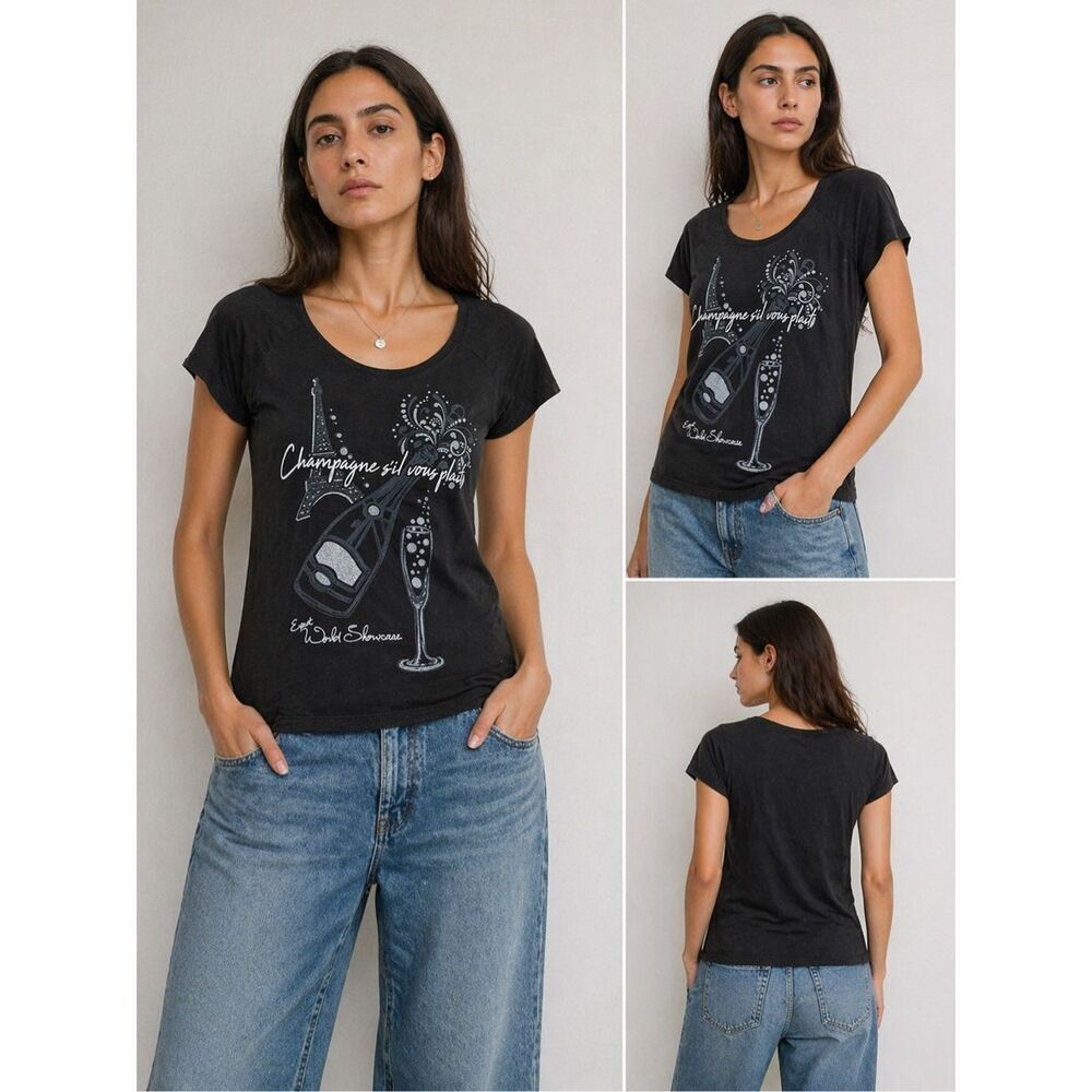 Disney Epcot Champagne Graphic T-Shirt Black Women’s XL Paris Eiffel Tower Tee